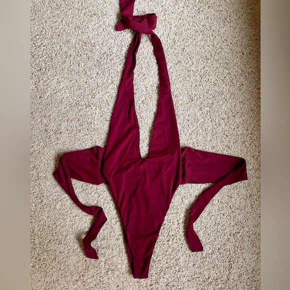 Set: Riot Swim Milli + Ivy Mini Skirt Cover Up Set in Merlot Burgundy Size Small - Picture 7 of 13